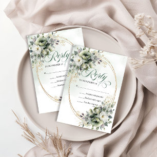 Luxe Floral Boêmio Eucalipto Verde RSVP de Casamen