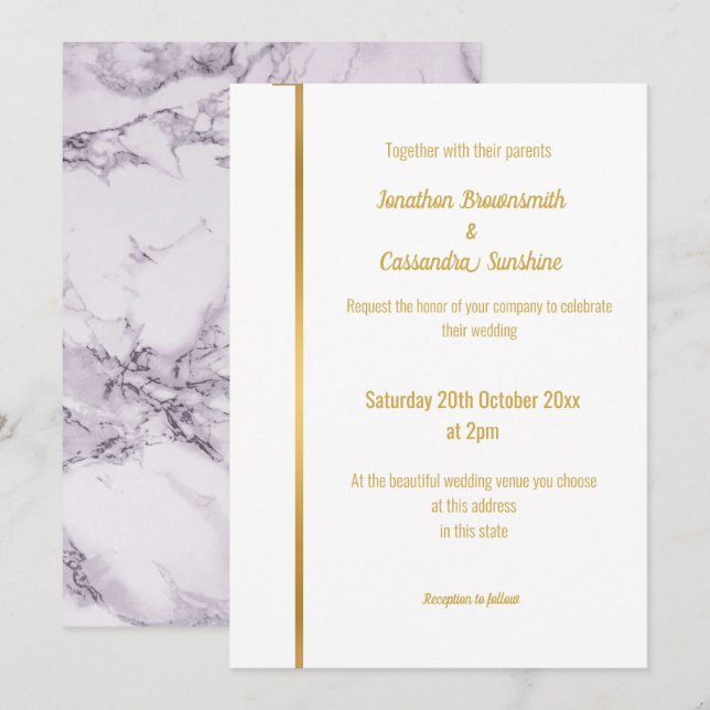 LUXE LILAC MARBLE WEDDING CONVITE (Frente/Verso)