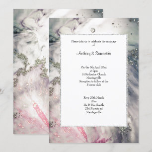 LUXE PINK MARBLE GLITTER WEDING Convite