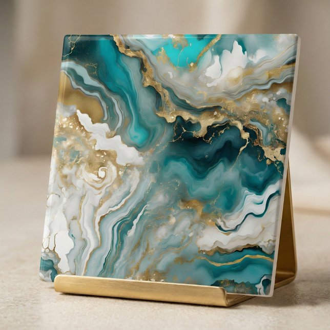 Luxe Teal Turquoise & Gold Agate Marble Fluid Art (Criador carregado)