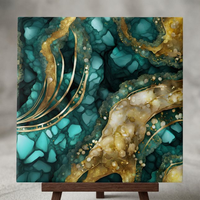 Luxe Teal Turquoise Liquid Gold Marble Agate Geode (Criador carregado)