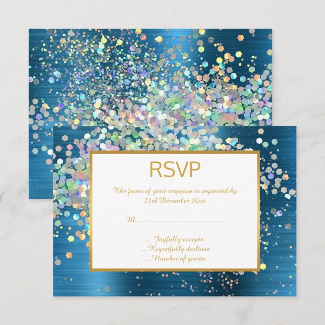 LUXO AZUL ARCO-ÍRIS HOLOGRÁFICO PONTO RSVP (Frente/Verso)