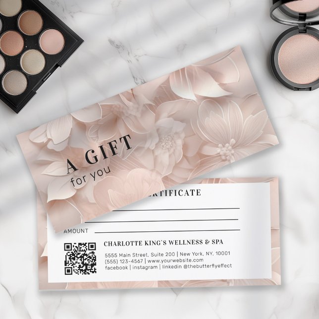 Luxo, Blush-Beige, Flower QR Code (Customer specific, modern, luxury, beige-blush, floral, feminine, QR code business gift certificates)