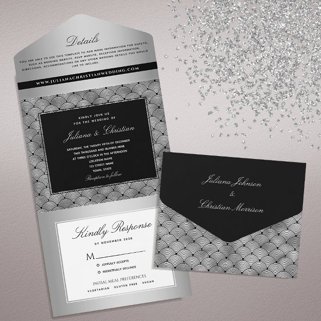 Luxo Chic Prata Preto Casamento (Criador carregado)