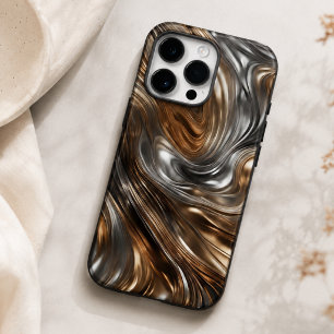 Luxo de Metal Líquido: Prata e Ouro Abstratos