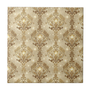 Luxo Dourado Real Brilhante com Padrão Floral de D