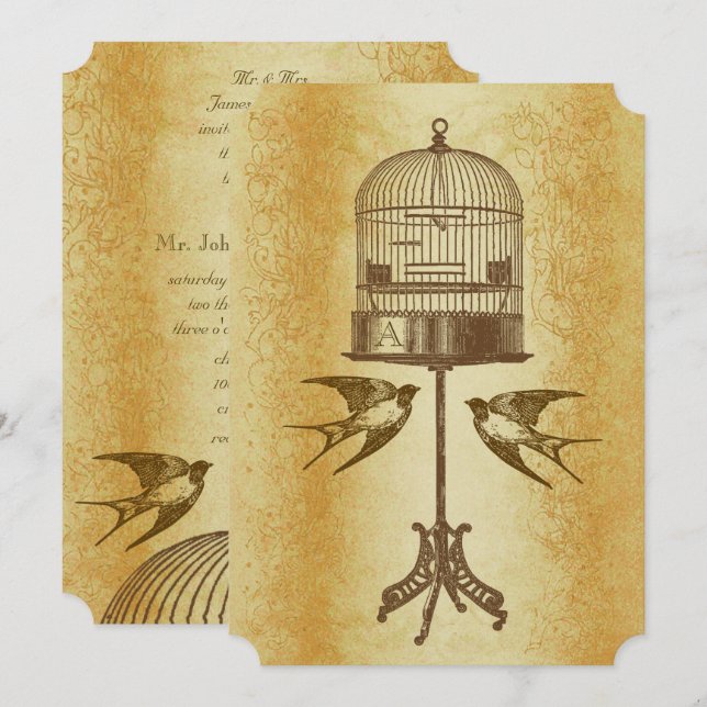 Luxo Dourado Russo Convite de casamento de Ave de  (Frente/Verso)