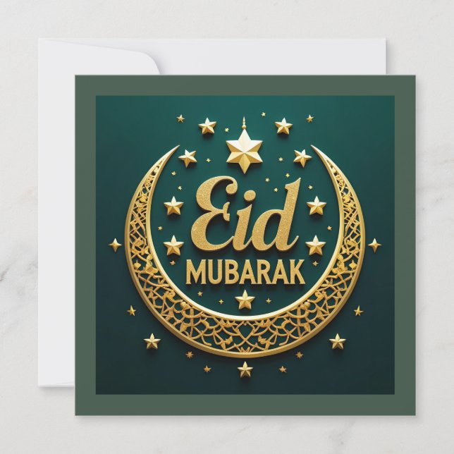 Luxo Dourado Verde Eid Mubarak (Frente)