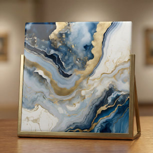 Luxo em Azul e Ágata Dourada Geodo Mármore Abstrat