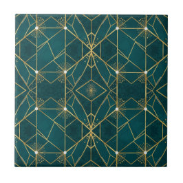 Luxo em Azul Turquesa e Dourado Simétrico Geométri