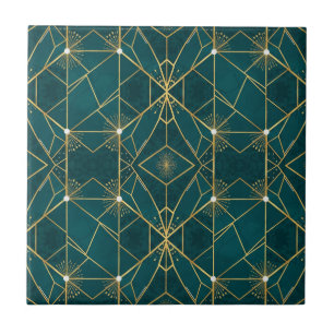 Luxo em Azul Turquesa e Dourado Simétrico Geométri