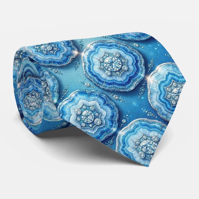 Luxo em Falso Seda | Gravata Oceano Azul Geodo (Rolled)