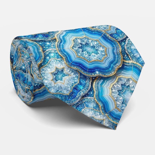 Luxo em Falso Seda | Gravata Oceano Azul Geodo (Rolled)