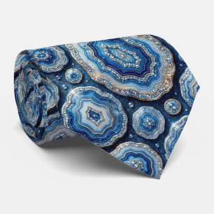 Luxo em Falso Seda Gravata Oceano Azul Geodo