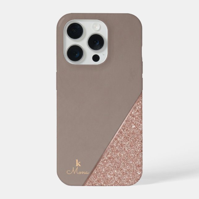 Luxo Geométrico Moderno com Glitter em Taupe e Dou (Verso)