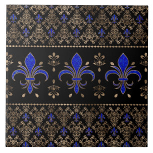 Luxo Lapils Lazuli e ouro Fleur-de-lis ornamen