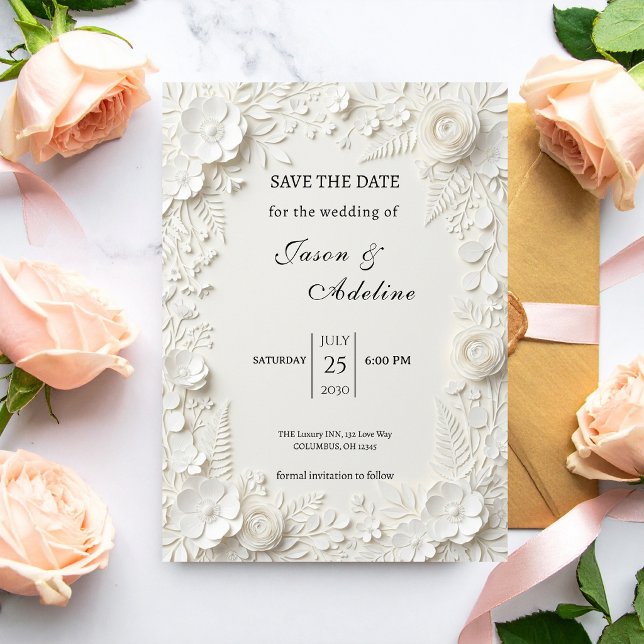 Luxo Moderno Floral Casamento Salve a Data (Criador carregado)