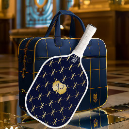 Luxo Monograma em Treliça Azul Marinho e Dourado