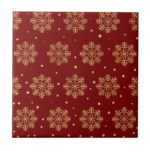 Luxo Natal Vermelho Carmesim Floco de Neve Dourado