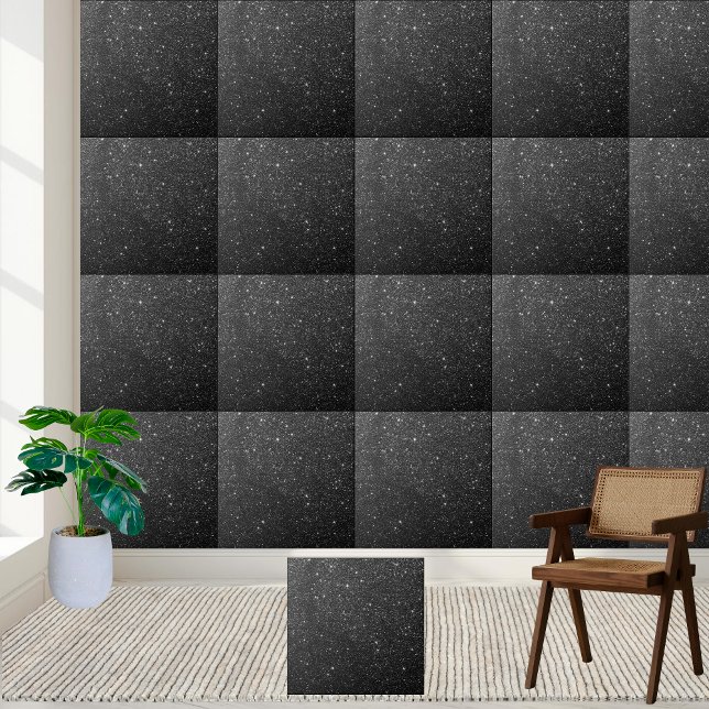 Luxo Negro brilha brilho elegante e moderno (Luxury Black Glitter Sparkle Elegant & Modern Ceramic Tile)