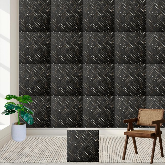 Luxo Negro Escuro Brilhante Glamoroso Contemporâne (Luxury Dark Black Glitter Contemporary Glamorous Ceramic Tile)