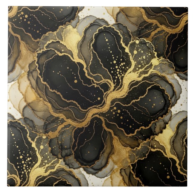 Luxo Preto, Branco e Mármore Dourado Tinta Alcoóli (Frente)