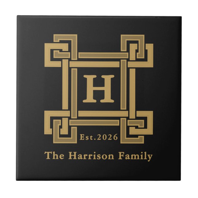 Luxo Preto Dourado Chave Grega Monogramada (Frente)