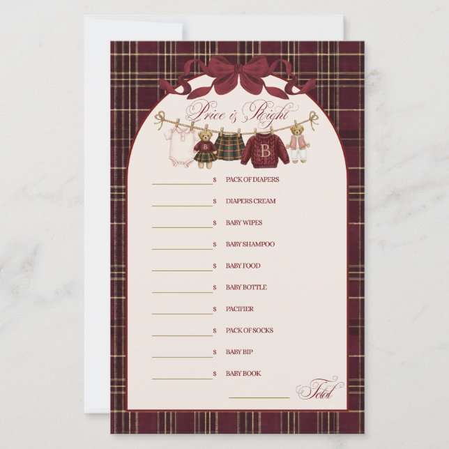 Luxsary Teddy Baby Shower Girl Plaid Game (Frente)