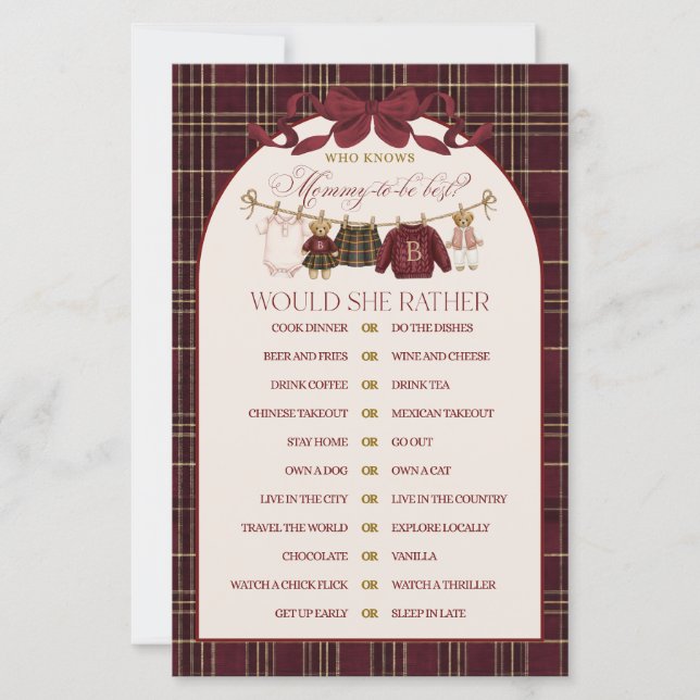 Luxsary Teddy Baby Shower Girl Plaid Game (Frente)