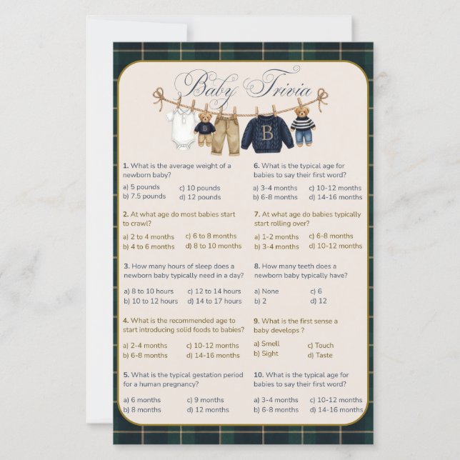 Luxsary Teddy Bear Plaid Baby Shower Game (Frente)