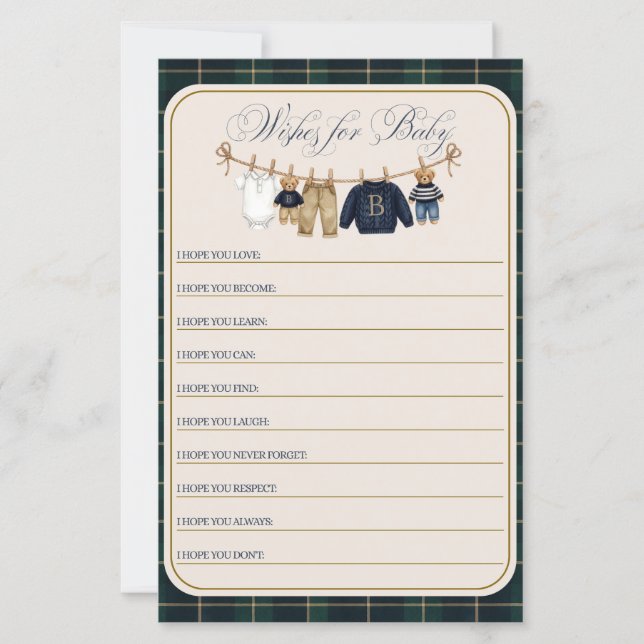 Luxsary Teddy Bear Plaid Baby Shower Game (Frente)