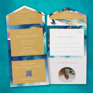 Luxuoso código QR Azul Pavão foto Casamento Todos
