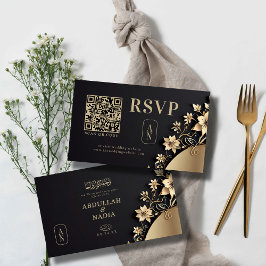 Luxuoso Convite de RSVP QR Floral Dourado para Cas