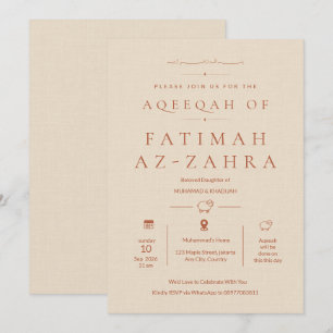 Luxuoso Minimalista Bege Convite de Aqeeqah para B