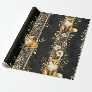 Luxuoso Papel de Presente Preto e Dourado com Padr