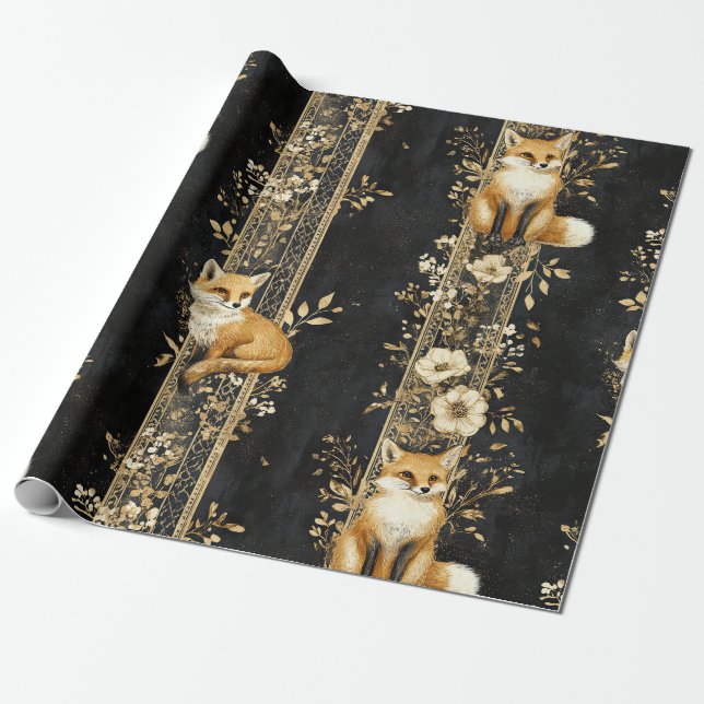 Luxuoso Papel de Presente Preto e Dourado com Padr (Desenrolado)
