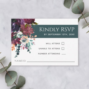 Luxuoso Teal Elegante Floral Casamento RSVP