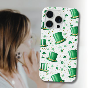 Luxuoso Verde Dourado Chapéus e Trevos Branco