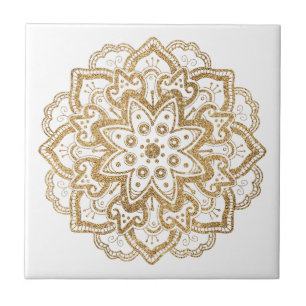 Luxurioso Faux Dourado Glitter Boho Mandala White
