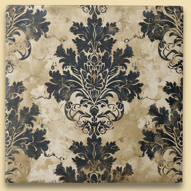 Luxurioso Ivory Damask Elegante Black Beige (Criador carregado)