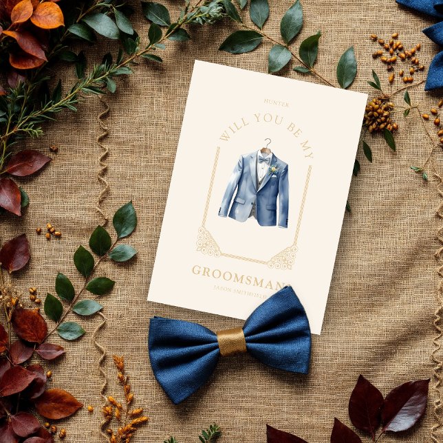 Luxurious Blue Suit Ornamental Dome Arch Effect (Luxurious Blue Suit Ornamental Dome Arch Effect Groomsman or Best Man Proposal Card.)