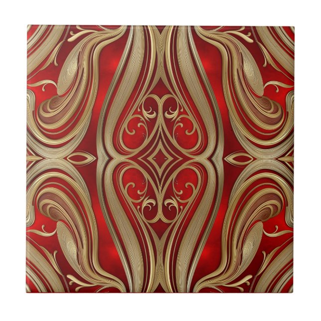 Luxurious Gold Diamond Motif on Red Pattern (Frente)