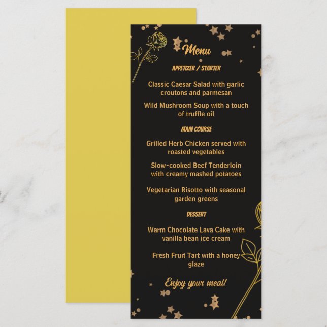 Luxurious Gold Foil Floral Wedding Menu Card (Frente/Verso)