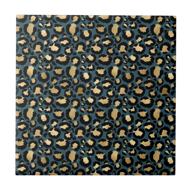 Luxurious Leopard Spots Dark Blue Wild Glam (Frente)