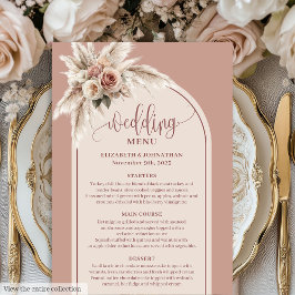 Luxury Arch Pastel Pink Pampas Floral Wedding Menu