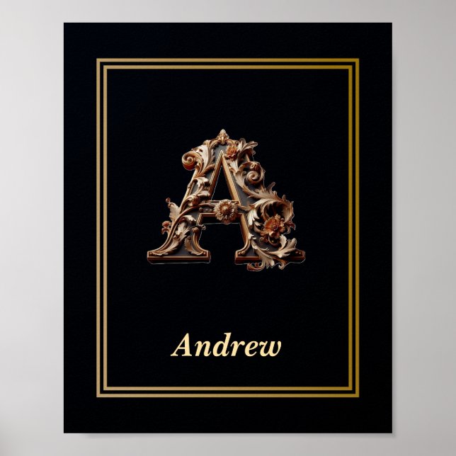 Luxury Baroque Letter A Monogram Poster  (Frente)