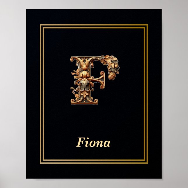 Luxury Baroque Letter F Monogram Poster  (Frente)