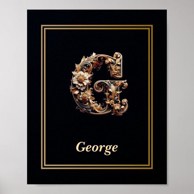 Luxury Baroque Letter G Monogram Poster  (Frente)