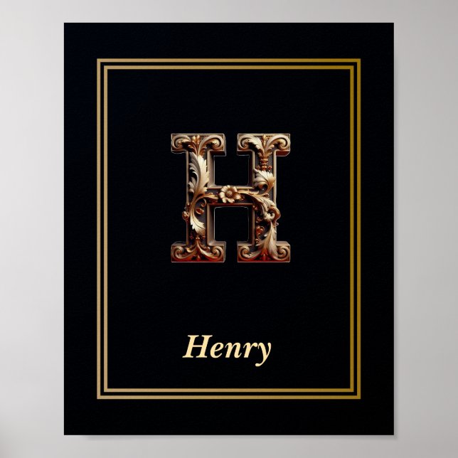 Luxury Baroque Letter H Monogram Poster  (Frente)