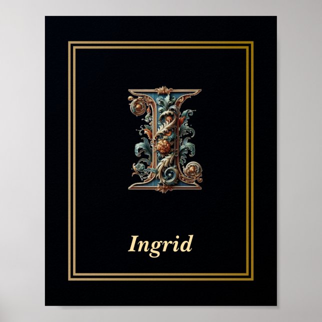 Luxury Baroque Letter I Monogram Poster  (Frente)